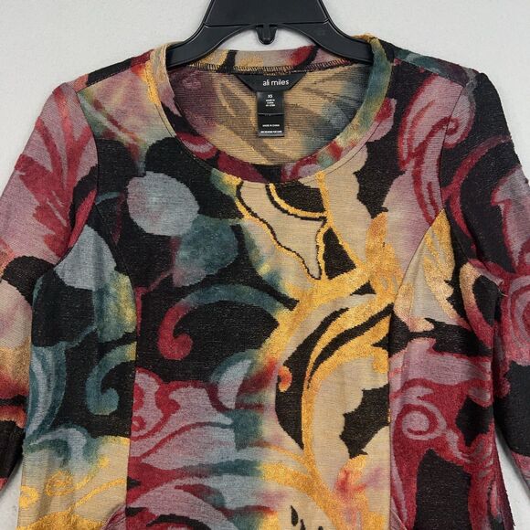 Ali Miles Tunic Sweater Womens XS Red Blue yellow Floral Abstract Art Eclectic - Picture 2 of 13